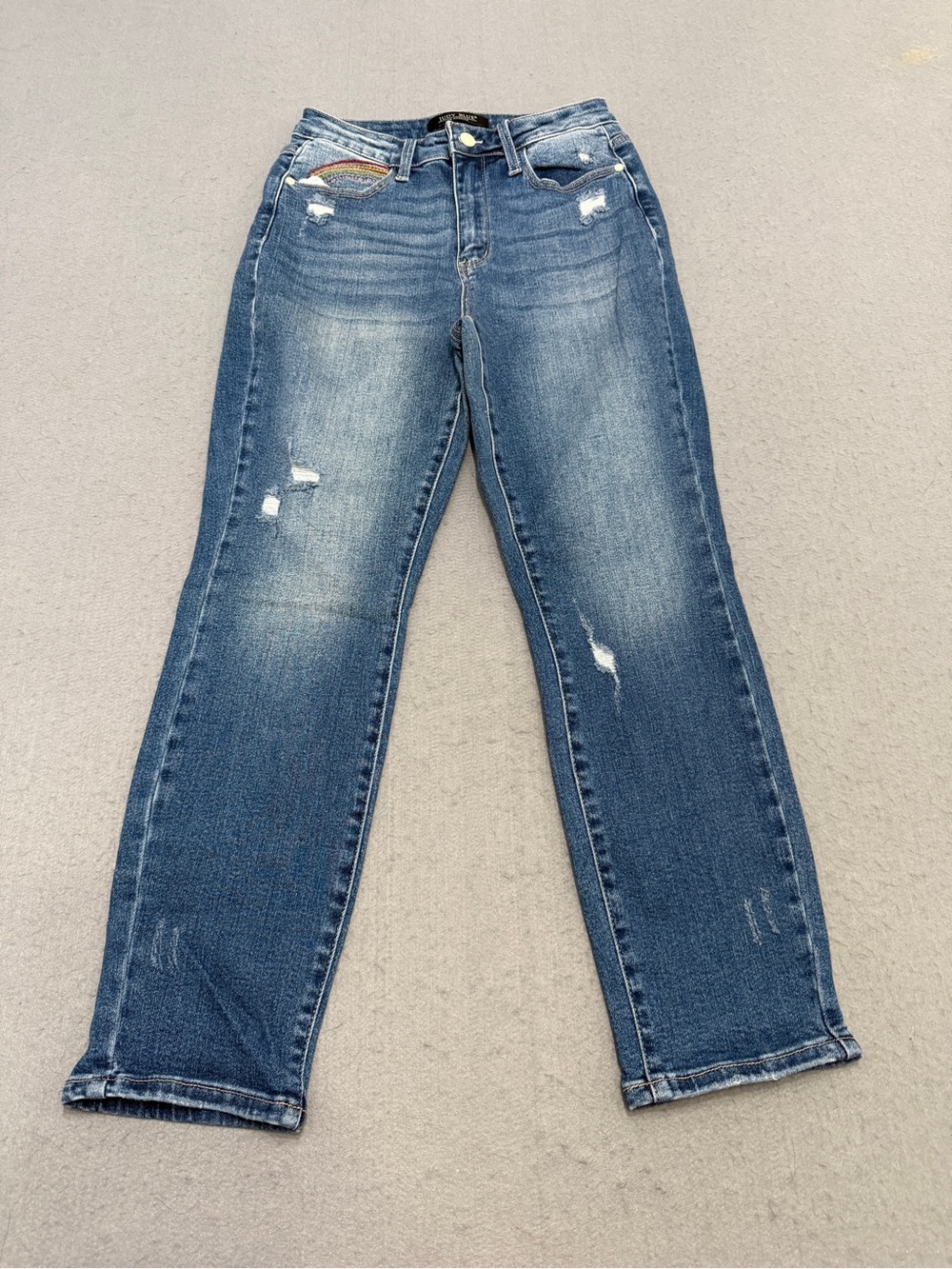 Women’s Judy Blue Distressed Straight Leg Jeans Size 7/28 Medium Wash